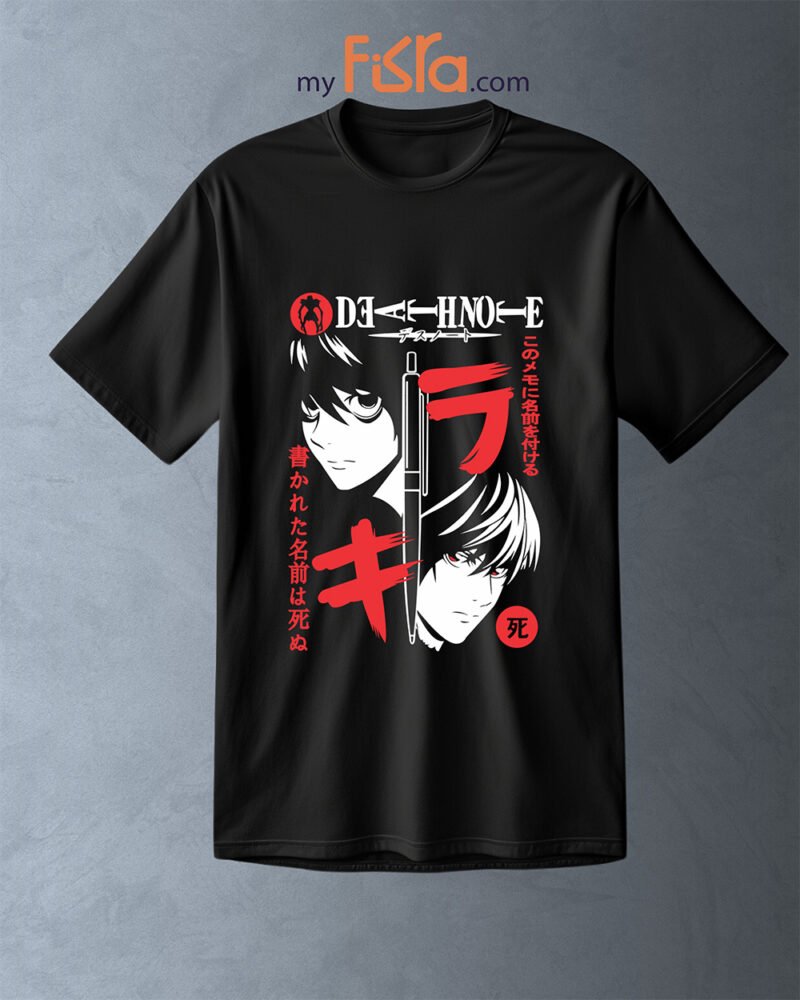 T-shirt Death Note - Duel Light vs L avec Calligraphie Japonaise (Kanji)